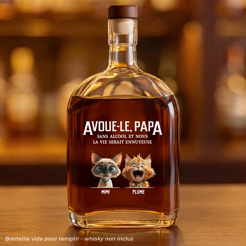 La Vie Avec Alcool Et Chats - Bouteille De Whisky Personnalisée Avec Chat