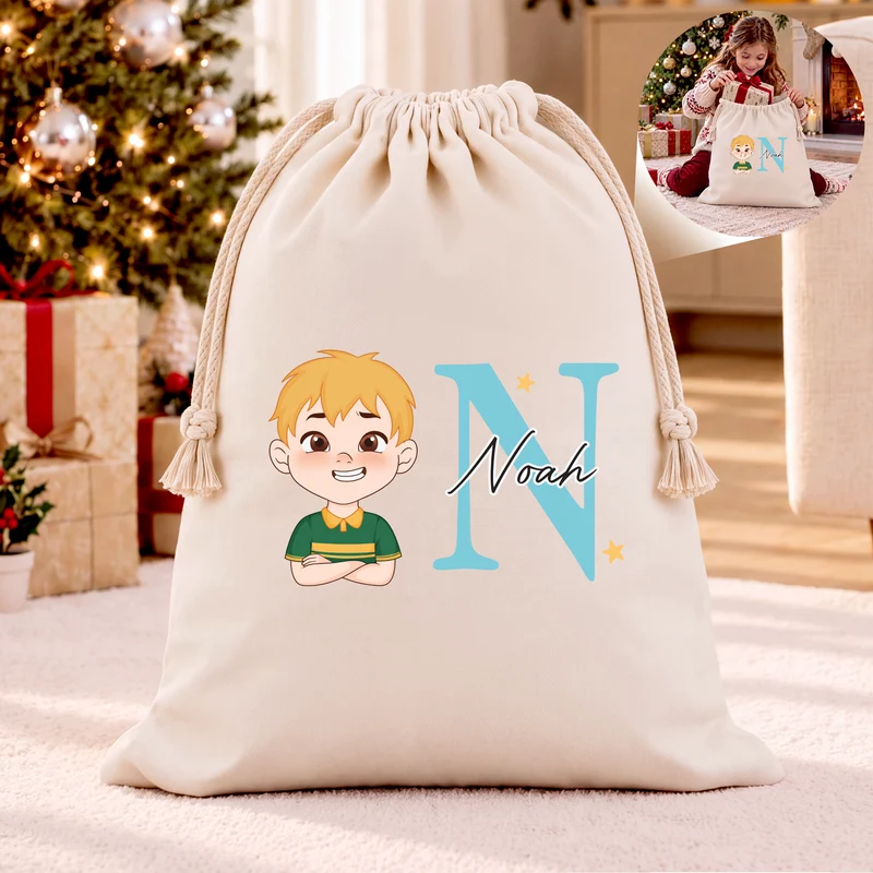 Idée Cadeau Pour Enfant - Sac Cadeau À Cordon De Noël Personnalisé Prénom Et Alphabet