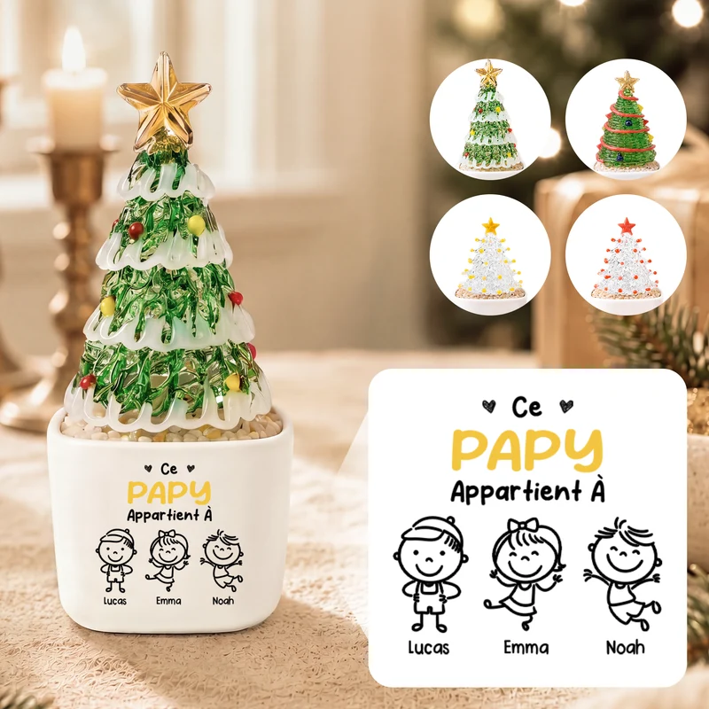 Ce Papa/Maman/Papy/Mamie Appartient À - Sapin De Noël En Verre Avec Pot Personnalisé