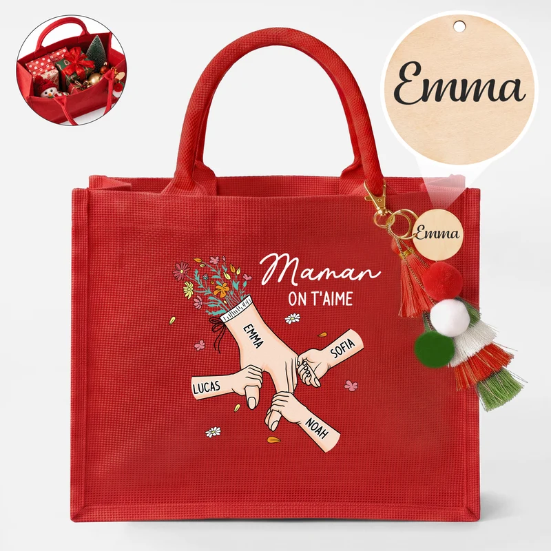 Je T'aime Maman Mamie - Sac De Noël Avec Breloque Personnalisable