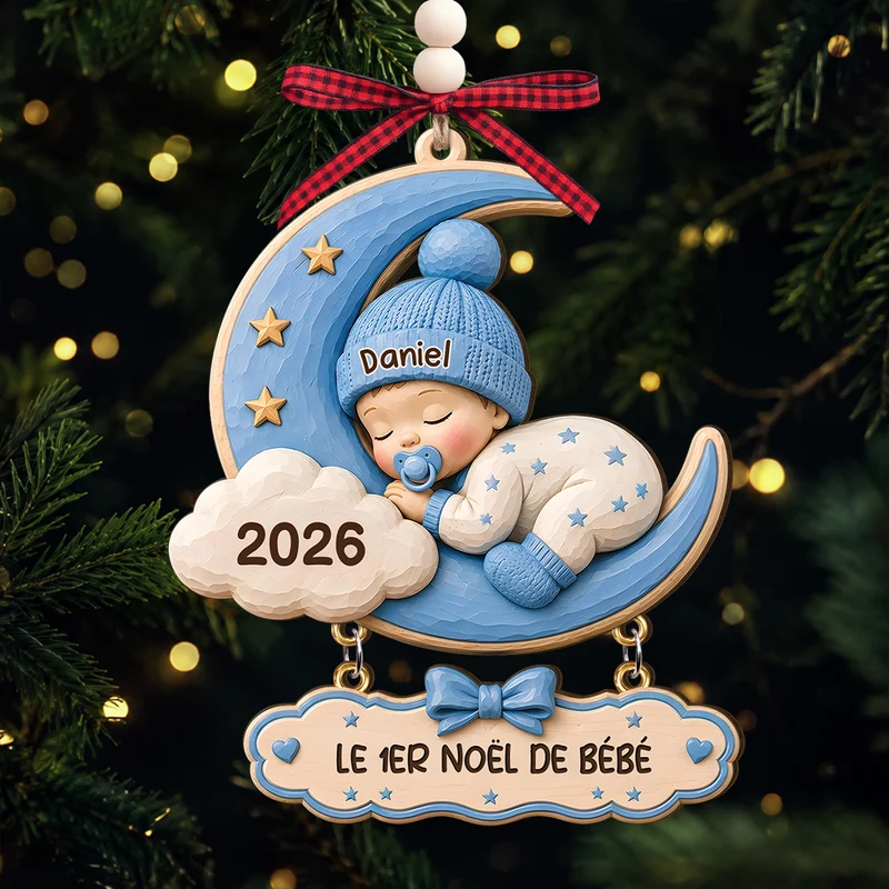 Cadeau Premier Noël De Bébé Et Enfant - Ornement En Bois Personnalisé Avec Plaque