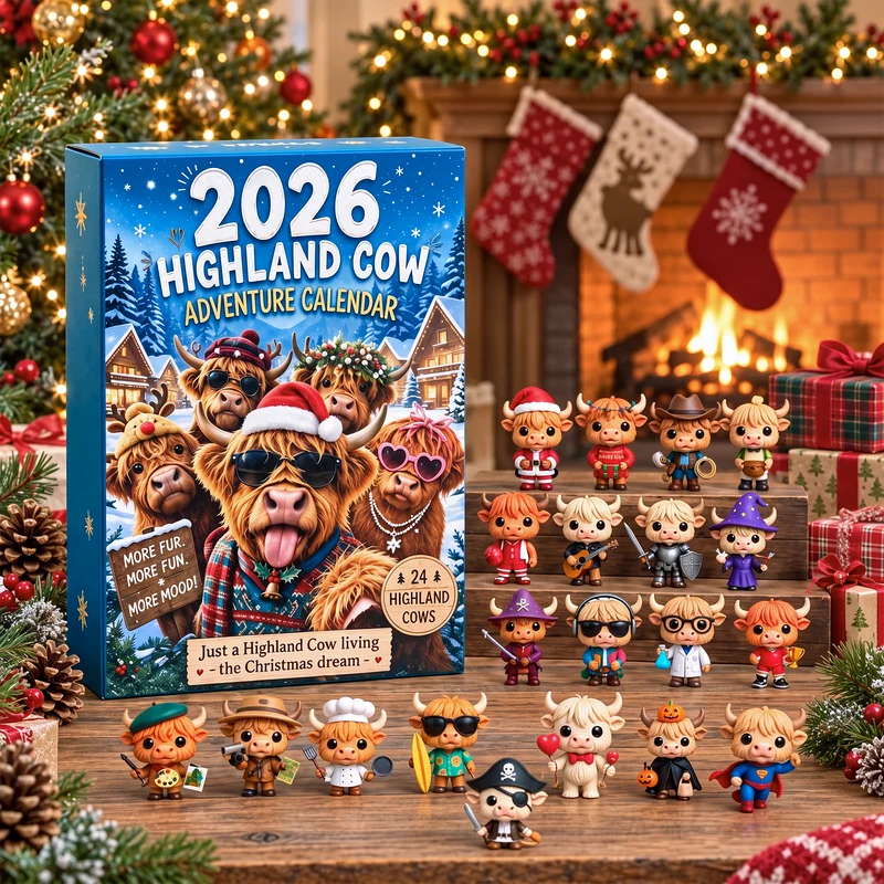 [Effet d'impression 3D] Cadeau Original Pour Noël - Calendrier De L’avent De Noël Avec Figurine Vache Highland